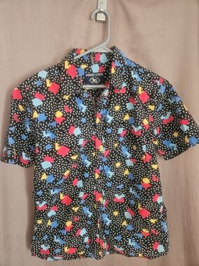 Vintage Amongst Others Men’s Black Short-Sleeve Geometric Print Shirt